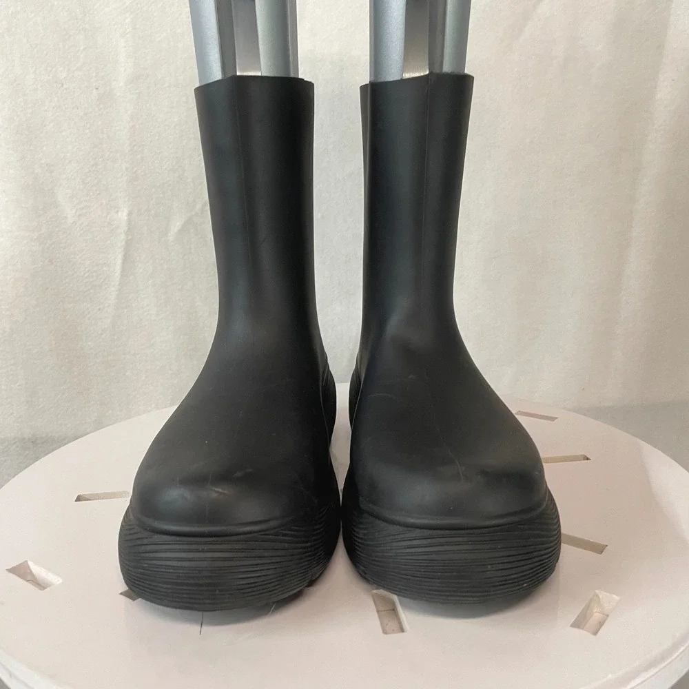 ZARA Black Platform Rain Boots  Women Sz 37 Chunky Lug Sole Waterproof‎ Pull On